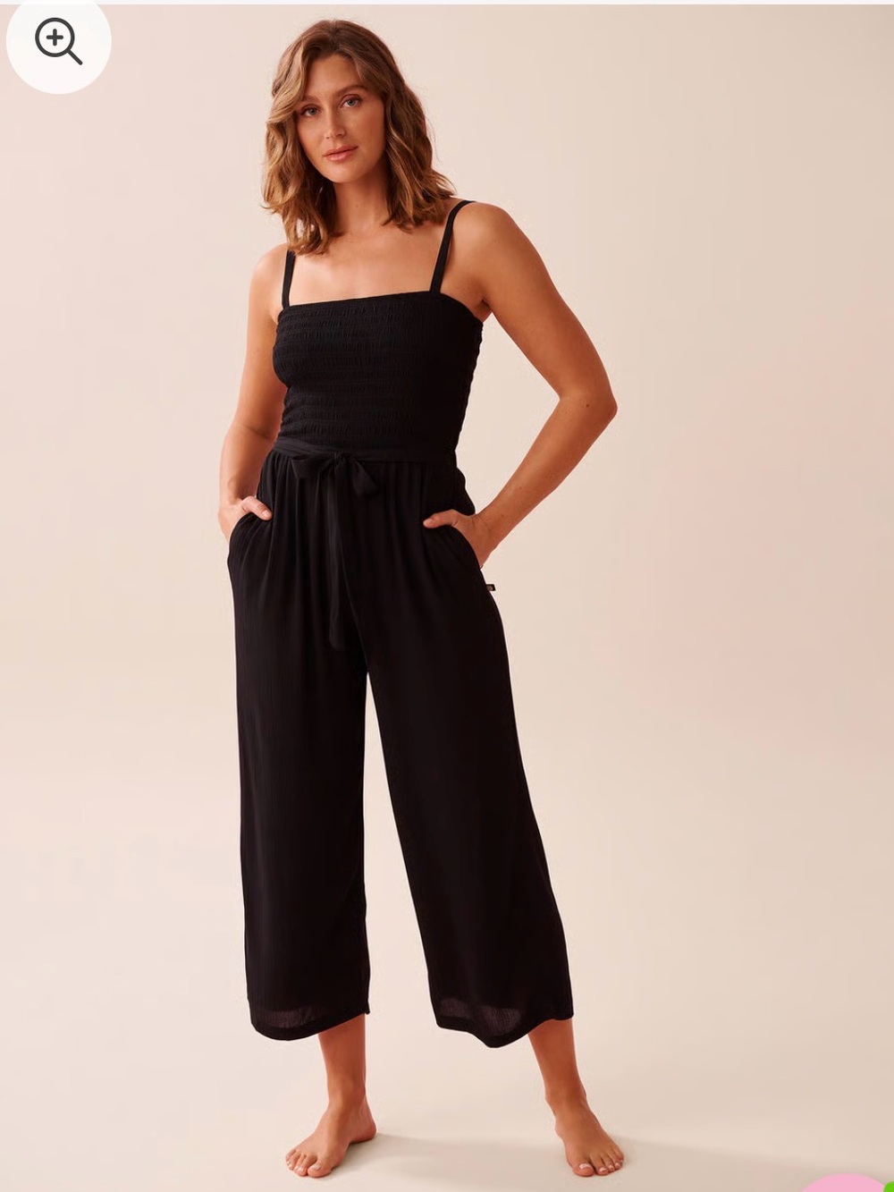 Black Smocked Wide-Leg Jumpsuit - loungewear